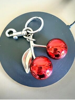 Cherry bag Charm Keychain in Red chrome finish  and Silver hardware NEW